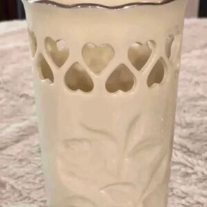 Vintage Lenox-  - Ivory 5.75”x3”. Vase with cut out hearts, gold rim